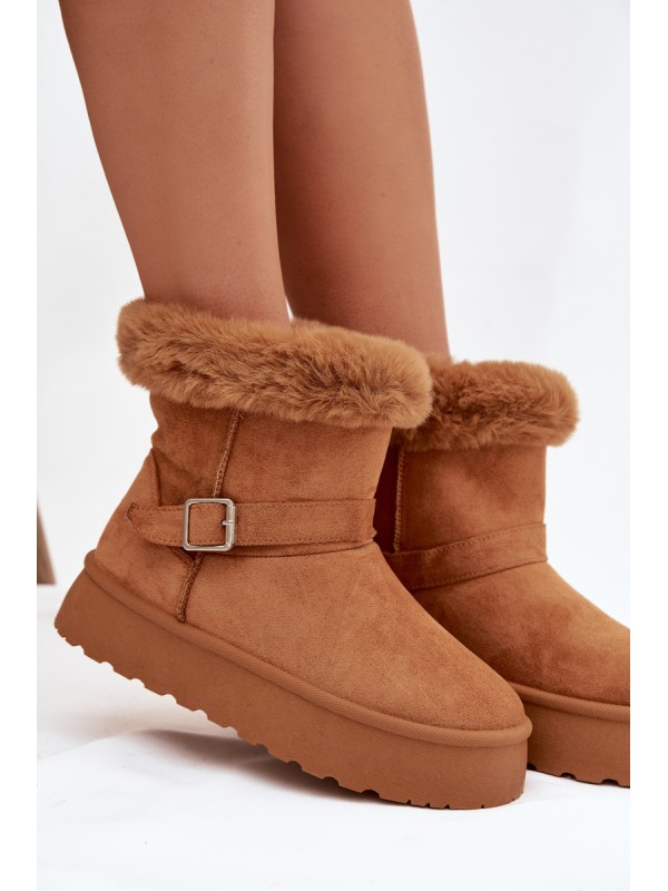 Women's Snow Boots On Platform With Buckle And Fur Camel Jesella