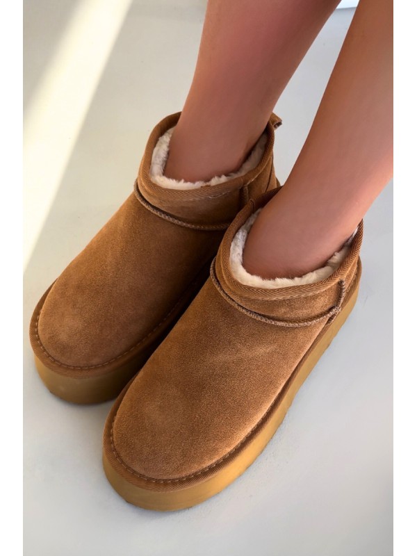 Women's Snow Boots Made of Natural Suede Camel Mairene