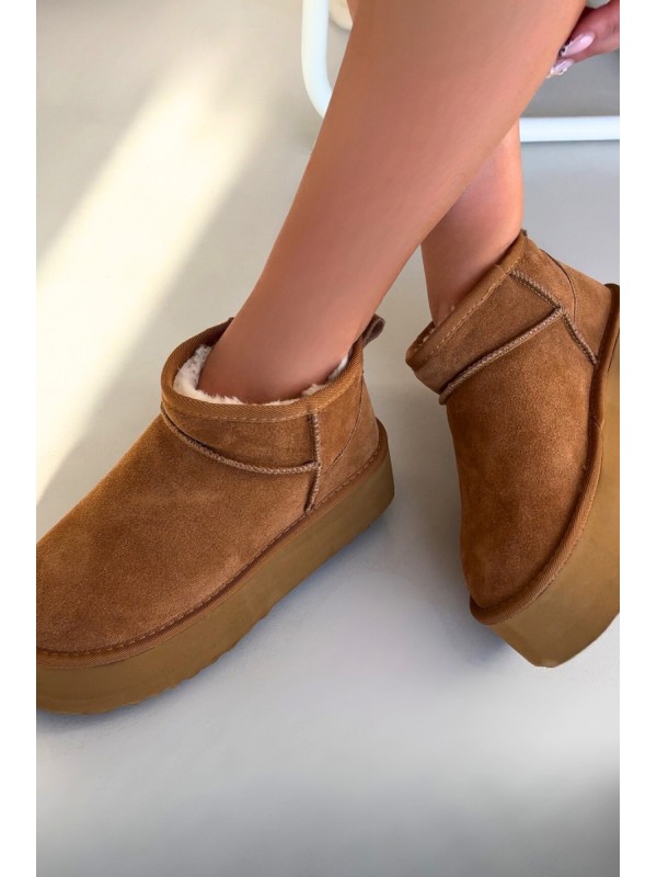 Women's Snow Boots Made of Natural Suede Camel Mairene