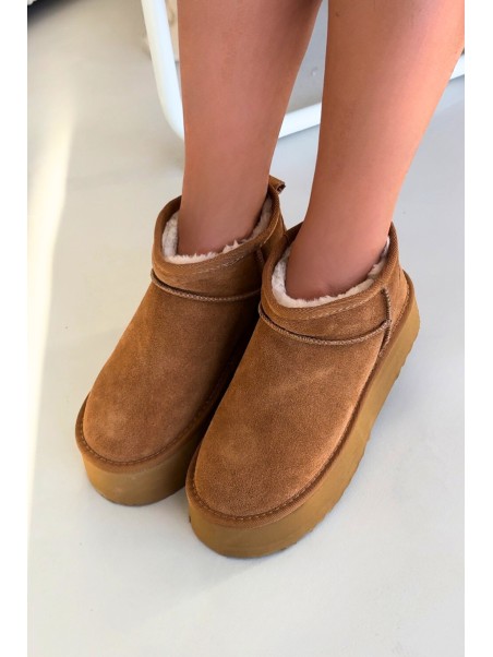 Women's Snow Boots Made of Natural Suede Camel Mairene