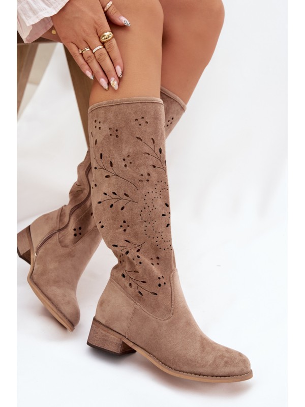 Openwork Women's Platform Boots Beige Helinna