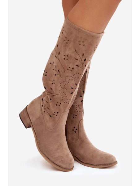 Openwork Women's Platform Boots Beige Helinna