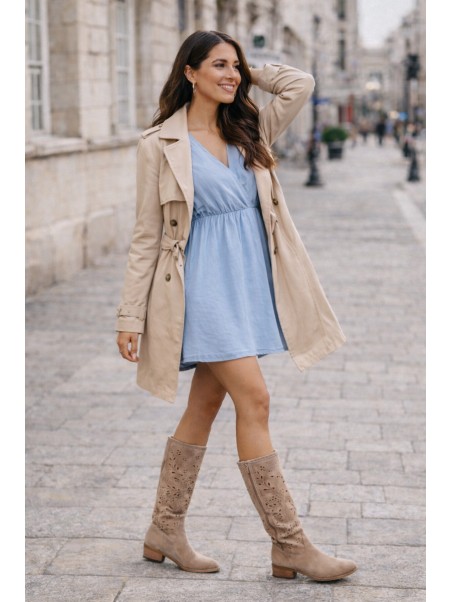 Openwork Women's Platform Boots Beige Helinna