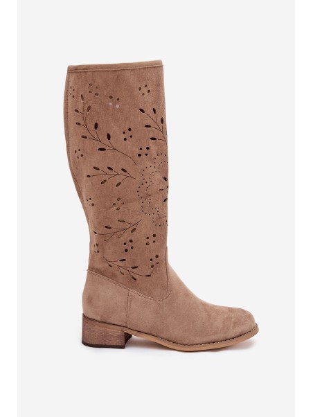 Openwork Women's Platform Boots Beige Helinna