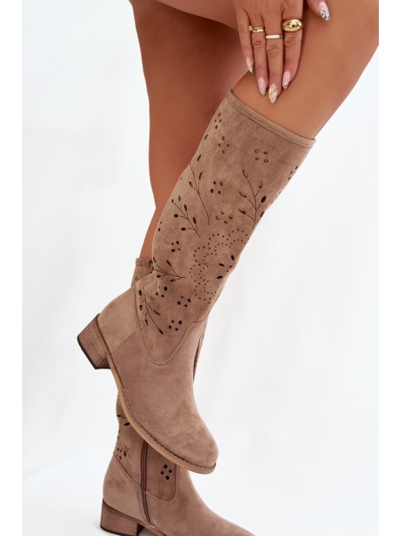 Openwork Women's Platform Boots Beige Helinna