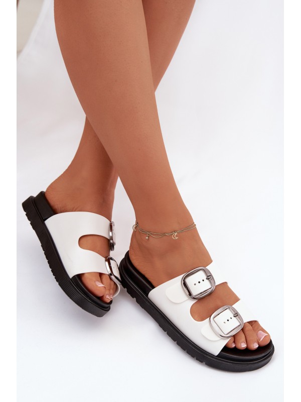 Women's slippers with clips on platform white Elamas