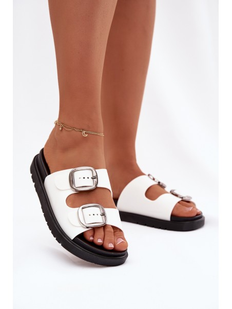 Women's slippers with clips on platform white Elamas