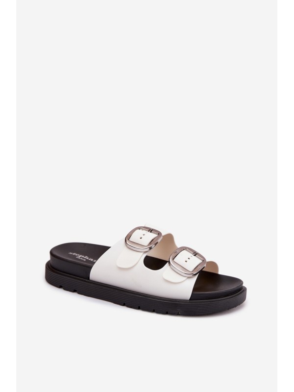 Women's slippers with clips on platform white Elamas