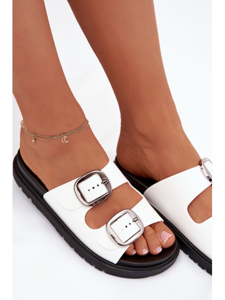 Women's slippers with clips on platform white Elamas