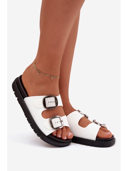 Women's slippers with clips on platform white Elamas