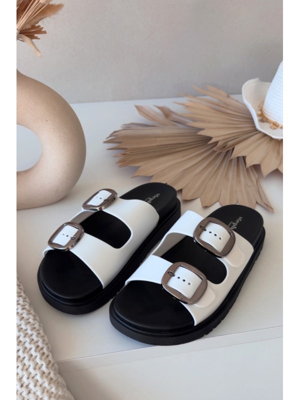 Women's slippers with clips on platform white Elamas