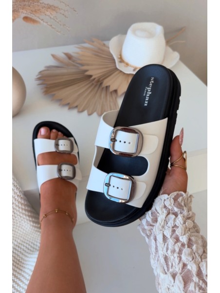 Women's slippers with clips on platform white Elamas