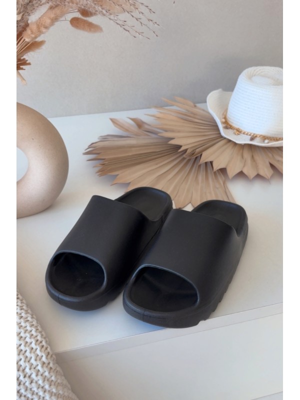Women's Platform Slides Black Olyria