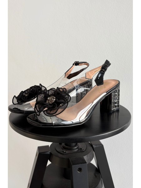 High heel sandals with decoration D&A MR52-238 Black