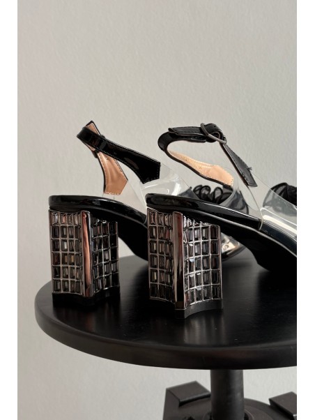High heel sandals with decoration D&A MR52-238 Black