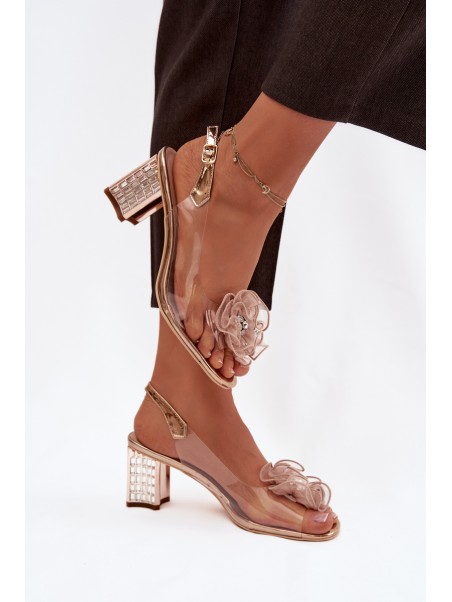 Heeled Sandals with Decoration D&A MR52-238 Pink Gold