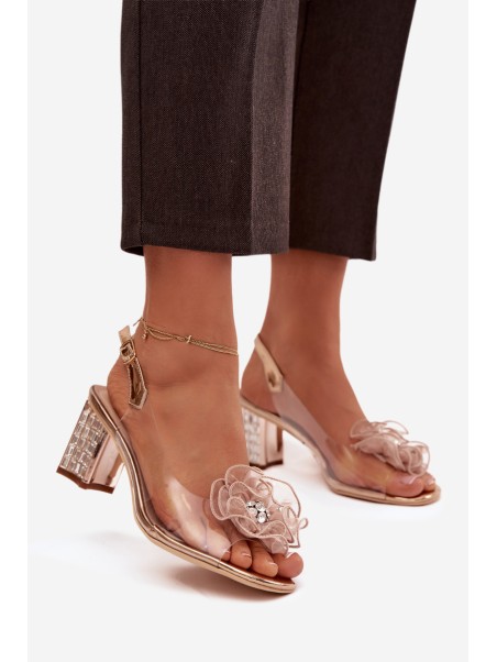 Heeled Sandals with Decoration D&A MR52-238 Pink Gold