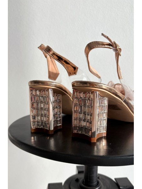 Heeled Sandals with Decoration D&A MR52-238 Pink Gold