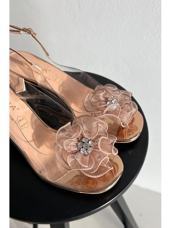 Heeled Sandals with Decoration D&A MR52-238 Pink Gold