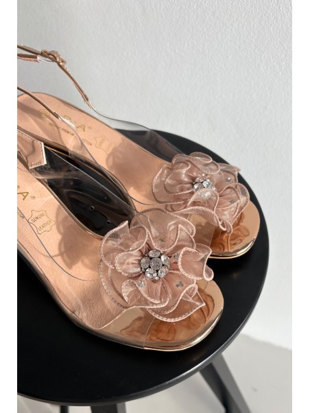 Heeled Sandals with Decoration D&A MR52-238 Pink Gold