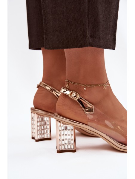 Heeled Sandals with Decoration D&A MR52-238 Pink Gold