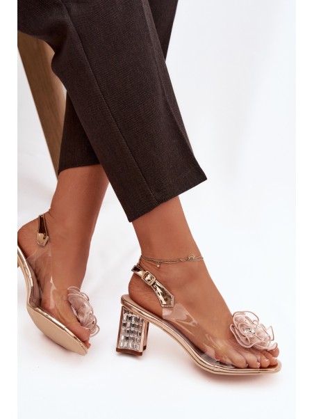 Heeled Sandals with Decoration D&A MR52-238 Pink Gold