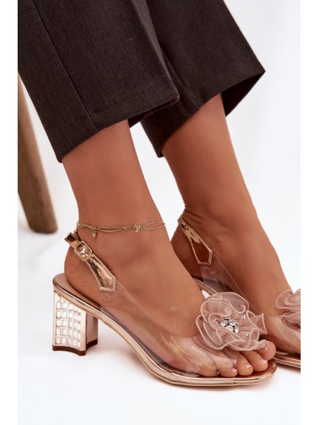 Heeled Sandals with Decoration D&A MR52-238 Pink Gold