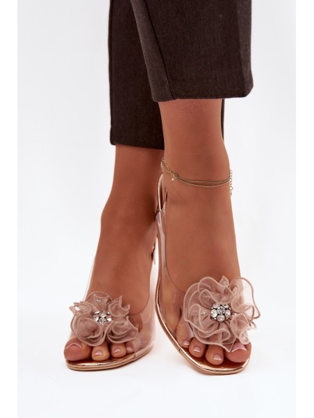 Heeled Sandals with Decoration D&A MR52-238 Pink Gold