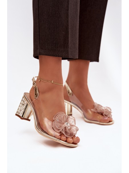 Block heel sandals with embellishment D&A MR52-238 Gold