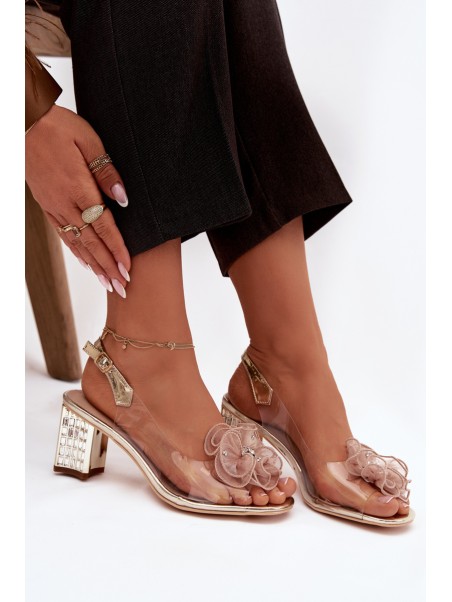 Block heel sandals with embellishment D&A MR52-238 Gold