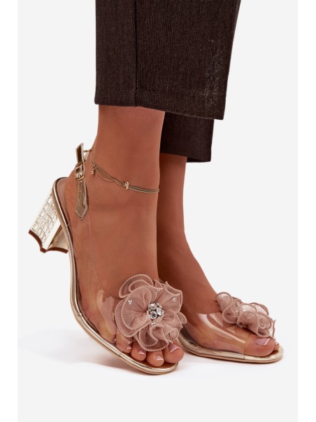 Block heel sandals with embellishment D&A MR52-238 Gold