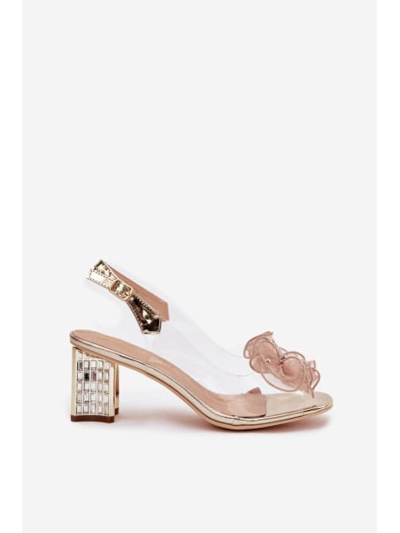 Block heel sandals with embellishment D&A MR52-238 Gold