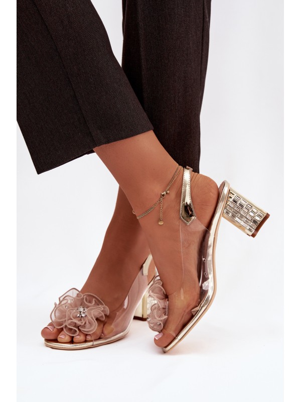 Block heel sandals with embellishment D&A MR52-238 Gold