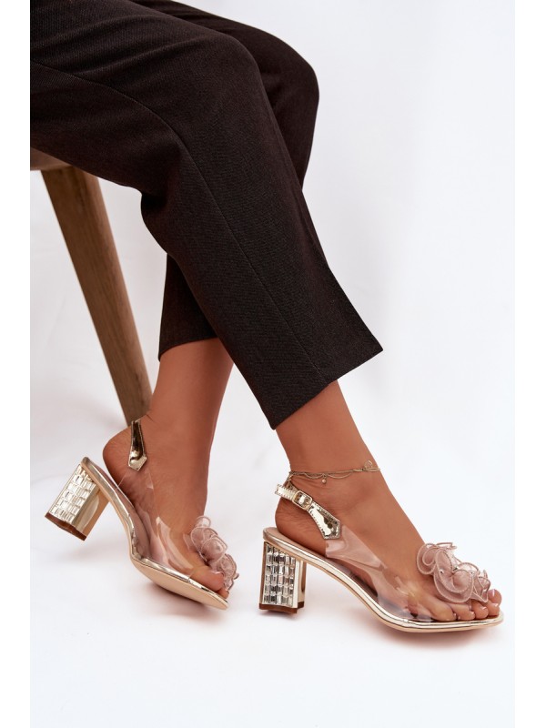 Block heel sandals with embellishment D&A MR52-238 Gold