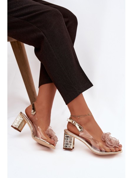Block heel sandals with embellishment D&A MR52-238 Gold