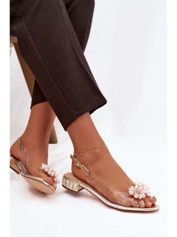 Transparent Low Heel Sandals with Decorative Details D&A MR52-229 Gold