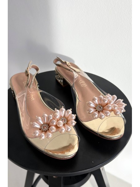 Transparent Low Heel Sandals with Decorative Details D&A MR52-229 Gold