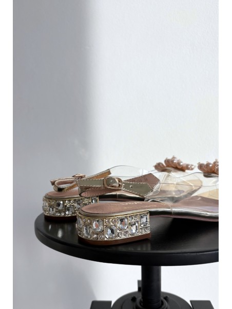 Transparent Low Heel Sandals with Decorative Details D&A MR52-229 Gold
