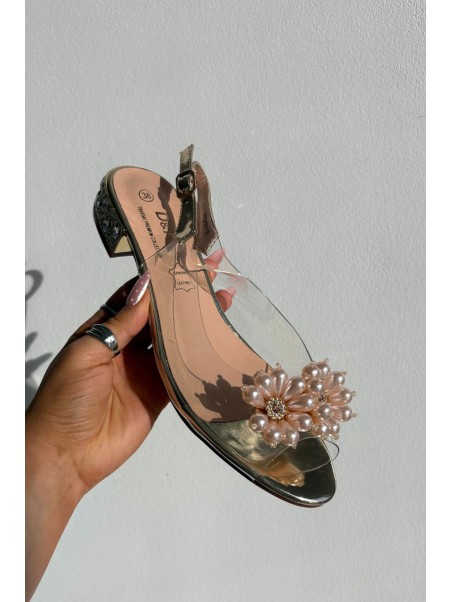 Transparent Low Heel Sandals with Decorative Details D&A MR52-229 Gold