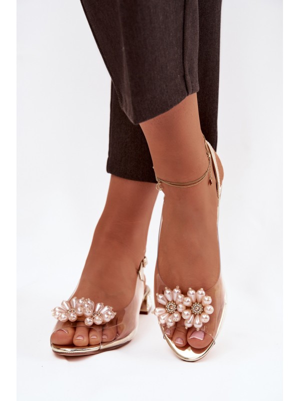 Transparent Low Heel Sandals with Decorative Details D&A MR52-229 Gold