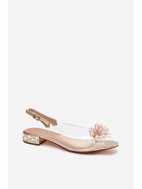 Transparent Low Heel Sandals with Decorative Details D&A MR52-229 Gold