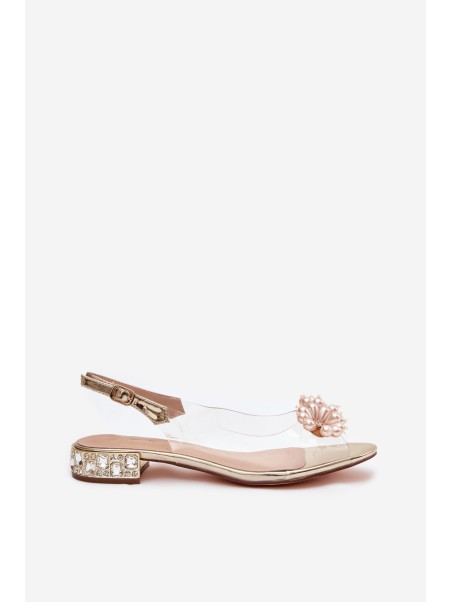 Transparent Low Heel Sandals with Decorative Details D&A MR52-229 Gold