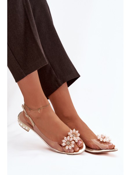 Transparent Low Heel Sandals with Decorative Details D&A MR52-229 Gold