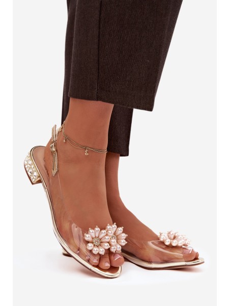Transparent Low Heel Sandals with Decorative Details D&A MR52-229 Gold