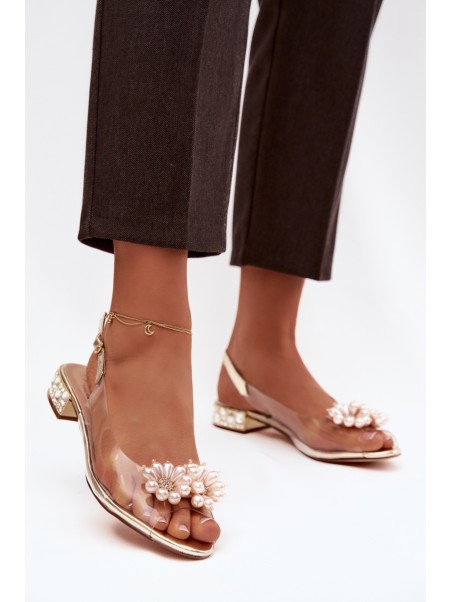 Transparent Low Heel Sandals with Decorative Details D&A MR52-229 Gold