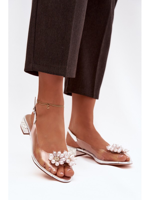 Transparent low heel sandals with decorative details D&A MR52-229 silver