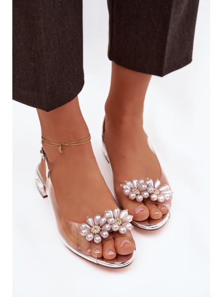 Transparent low heel sandals with decorative details D&A MR52-229 silver