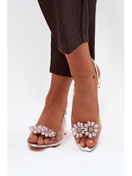 Transparent low heel sandals with decorative details D&A MR52-229 silver