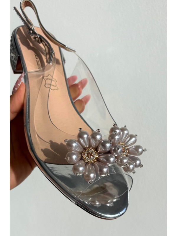 Transparent low heel sandals with decorative details D&A MR52-229 silver