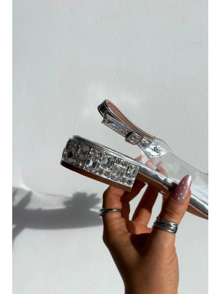 Transparent low heel sandals with decorative details D&A MR52-229 silver